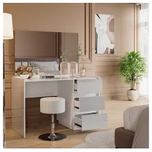 Vicco Schminktisch Marla Weiß Hochglanz, 120 cm mit Spiegel und Hocker