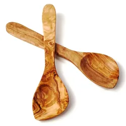 2er Set Pfannenwender aus Olivenholz mit Mulde und Ecke 30 cm