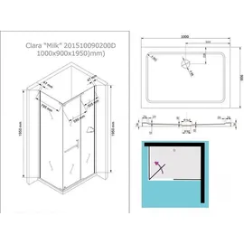 BuyLando.Shop Clara 100x90x195 cm Eckdusche Duschkabine Satiniert Seiteneinstieg & Duschtasse/Siphon