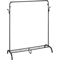 Relaxdays Kleiderständer Metall, Ablage, 6 Haken, Kleiderstange Schlafzimmer, HBT: 145x132x44 cm, freistehend, schwarz