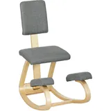 Ergonomischer Kniestuhl Mit Rückenlehne, Gepolsterten Kissen, Holzrahmen Für Eine Bessere Haltung, Büro, Grau