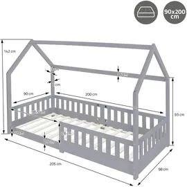 ML-Design Kinderbett Hausbett 90 x 200 cm Kiefer grau