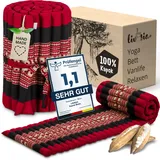 livasia Rollmatte Rollmatratze S schmal - 200x50x4,5cm - Gästebett Gästematratze 1 Person mit Muster, Reisebett Kofferraum outdoor, Thaimatte Kapok für Garten Balkon handgefertigt (Rot/Elefanten)