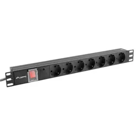 LANBERG PDU-07F-0200-IEC-BK, 1U Horizontal, Schwarz, 7 AC-Ausgänge, Typ F, C14-Koppler
