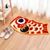Feblilac Niedlicher Badteppich, roter Fisch, weich, rutschfest, japanische Koi-Form, Dekor-Bodenteppich, lustige, saugfähige Badewannenmatten für Dusche, 45 x 85 cm