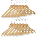 Relaxdays Kleiderbügel Set, 12 Hosenbügel aus Holz, Garderobenbügel, Haken 360° drehbar, HxB: 22,5x44,5cm, natur/silber