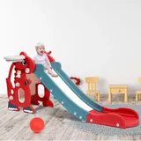 AUFUN Jayseuw Rutsche, Kinderrutsche mit Basketballkorb, Rutsche Indoor ab 1-6 Jahr, Kinder Rutsche Indoor und Outdoor,Baby Rutsche -Rot
