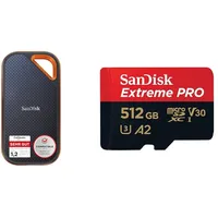 SanDisk Extreme PRO Portable SSD Externe SSD 1 TB & Extreme PRO microSDXC UHS-I Speicherkarte 512 GB + Adapter & RescuePRO Deluxe