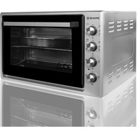 Elektrischer Ofen 70 l mit Drehspieß, selbstreinigend, emailliert, Temperatur bis zu 320 °, Doppelglas mit Licht und Timer 1 Drehspieß, 2 Backbleche und 1 Grill (grau)