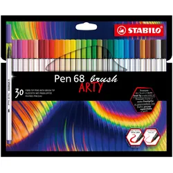STABILO Pen 68 brush ARTY, 30 Farben, Gemischte Farben, Pinselspitze, Faser, Gem