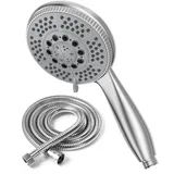 Vinabo Duschkopf mit Schlauch 1,5 m, wassersparende Handbrause mit 5 Strahlarten, Duschbrause mit Edelstahl-Duschschlauch, Sparduschkopf mit Silikondüsen, ABS Chrom, G1/2