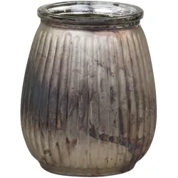 Chic Antique Teelichthalter mit Rillen aus Glas, H11/D9 cm, antik bronze