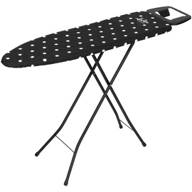 Jata HOGAR HPLA8100 Bügelbrett mit Bügelfläche 110 x 32 cm höhenverstellbar bis 92 cm Bügelablage zusammengeklappt Maße: 150 x 40 x 7 cm Black and White