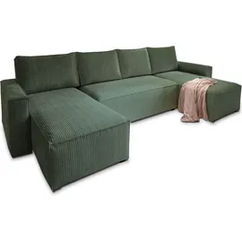masseno Eckcouch Polyester U-Form mit Schlaffunktion 2-Sitzer Grün