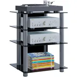 VCM Hifi Möbel Rack Schrank Phono Regal Alusäulen ESG-Glasböden Maße: H. 70 x B. 59 x T. 48 cm Phono Mediaregal - Bilus