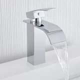 Auralum Wasserhahn Bad Armatur Wasserfall Mischbatterie Badarmatur Einhebelmischer Waschbecken Waschtischbatterie für Badezimmer Waschtisch, Chrom