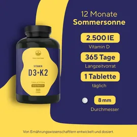 True Nature True Nature® Vitamin D3 + K2 Tabletten 1 Jahr Langzeitvorrat 365 St