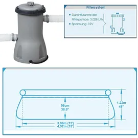 BESTWAY Fast Set Aufstellpool ⌀ 457 x 122 cm Blau inkl. Filterpumpe + Leiter