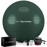HOEL EliteAthlete® Gymnastikball Sitzball Büro ergonomisch mit Anti Burst System - Fitness Yoga Pilates Schwangerschaft - Schwangerschaftsball Fitnessball Yogaball - Yoga Ball inkl. Luftpumpe - Forest 55cm dunkelgrün 55 CM