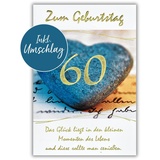Bsb 60. Geburtstagskarte Frau & Mann - Karte Geburtstag in 11,5 x 17,0 cm - Glückwunschkarte Geburtstag mit Steinherz-Motiv - 60. Geburtstag-Karte mit Umschlag - Geburtstagskarten