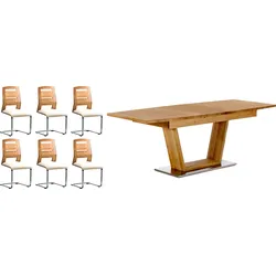 Essgruppe PLACES OF STYLE "Pinot & Pisa", braun (eiche, beige), 7tlg. Set, Sitzmöbel-Sets, bestehend aus dem Tisch »Pinot« und den Stühlen »Pisa« (5 oder 7tlg.)