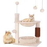 Costway Kratzbaum klein, Katzenbaum mit Hängematte, Bett, Sisalstämmen, Katzenbürste 2 Spielbälle, Katzen Katzenmöbel Kletterbaum, - Beige