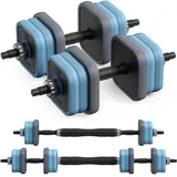 Merach - 3-in-1 Verstellbares Hantel-set – Kurzhantel & Langhantel, Quadratische Scheiben (20 Kg)