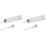 Perel Steckdosenleiste 4-Fach, Mehrfachsteckdose mit Schalter, Steckerleiste 4fach, 4 Französische Steckdosen Typ E mit Erdungsstift, Kabel 3 m, 3G1.5, für innen, weiß (Packung mit 2)