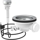 Kirchhoff KS Korbventil Bowdenzug, 1 1/2"AG, Edelstahl-Ventilkelch und Sieb Ø114 mm, mit 1" Überlaufanschluss,