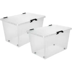 2x Aufbewahrungsbox 26L Deckel Kunststoffbox Stapelbox Lager Regal Transparent