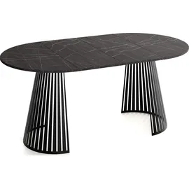 WFL GROUP Esstisch Rund Ausziehbar mit Lamellen im Loft-Stil – 120 bis 200 cm – Industrieller Tisch mit Schwarzen Metallbeinen, Platzsparend für Wohnzim... – Schwarz