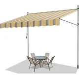 Fiqops Klemmmarkise mit Handkurbel Balkon, Balkonmarkise ohne Bohren, Markise UV-beständig, Sonnenschutz wasserdicht, Höhenverstellbar, 400x120x 200-300cm Gelb Blau
