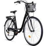 bergsteiger Cityrad Florenz 28 Zoll Damenfahrrad mit Korb, Beleuchtung, ab 160 cm, 7 Gang Shimano Tourney RD-TY21 Schaltwerk, Kettenschaltung, V-Bremsen schwarz