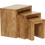 FineBuy 3er Set Satztisch Massivholz Wohnzimmertisch Landhausstil Beistelltisch - Braun