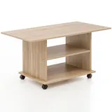 KADIMA DESIGN Couchtisch SEGRE: Stilvoll, 2 Ablageflächen, Rollen, Melaminharzbeschichtung, 95x51x54,5 cm, Weiß/Sonoma.