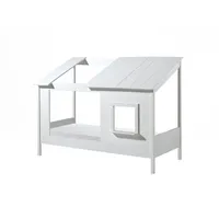möbelando Hausbett >HAUSBETT< in Weiß aus Massiv Kiefer und MDF - 214x158,5x105cm (BxHxT) - Weiß