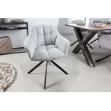 Riess-Ambiente Stuhl PAPILLON - hellgrau Strukturstoff mit Armlehne Ziersteppung schwarzes Gestell Drehbar