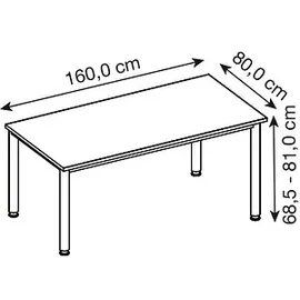 Hammerbacher HS16 höhenverstellbarer Schreibtisch nussbaum rechteckig, 4-Fuß-Gestell grau 160,0 x 80,0 cm