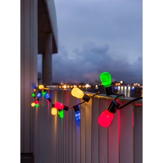 Konstsmide 2387-520 Party-Lichterkette Innen/Außen netzbetrieben Anzahl Leuchtmittel 120 LED Biergartenkette, opal, 40 bunte Birnen / 80 warm weiße Dioden, 6V Außentrafo dimmbar