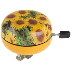 Messingschlager Fahrradklingel Sonnenblume, 2-Klang, Ø 80 mm, farbiges Blumenmotiv, lauter Klang, stabile Metallkonstruktion