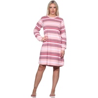 Normann Nachthemd Damen Frottee Nachthemd mit Bündchen in elegantem Streifendesign rosa 52-54