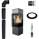 Freistehender Kaminofen KRATKI REN S/P 7kW Ø150 Schwarz mit Montageset - Schwarz