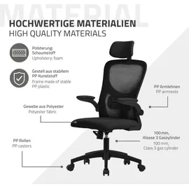 ML-Design Bürostuhl ergonomisch, Schwarz, Mesh, mit Verstellbarer Kopfstütze, Armlehnen, Lendenwirbelstütze, Wippfunktion,
