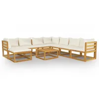 vidaXL 9-tlg Garten-Lounge-Set mit Auflagen Creme Massivholz Akazie