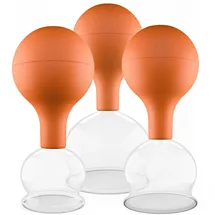 PULOX Schröpfgläser Set aus Echtglas mit Saugball - 3x Medizinisches Schröpfglas in Braun - 40mm, 52mm, 62mm