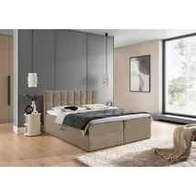 Fun Möbel Boxspringbett Schlafzimmerbett DOMINGA PREMIUM 140x220cm Stoff Coral Dunkelbeige