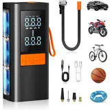 MRSCOZ Elektrische Luftpumpe LED Beleuchtung mit und PowerbankKabelloser Tragbare Akku mit Autostop, 150PSI Akku Luftpumpe für Auto Fahrrad Motorrad Bälle