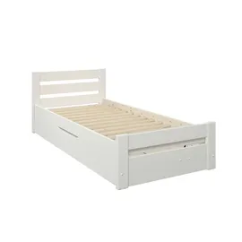 otto home Massivholzbett OTTO HOME ""GODJE ", TOPSELLER, zertifiziertes Massivholz (Kiefer)", weiß, B:98cm H:73cm L:205cm, Betten, Massivholzbett, seitlich aufklappbarer Bettkasten mit viel Stauraum, skandinavisch