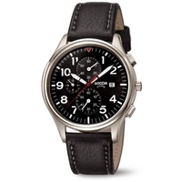Boccia Herren Chronograph Quarz Uhr mit Leder Armband 3756-04