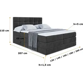 altdecor Boxspringbett BRUGO KING - 160 x 200 - H3/H4 - Schwarz